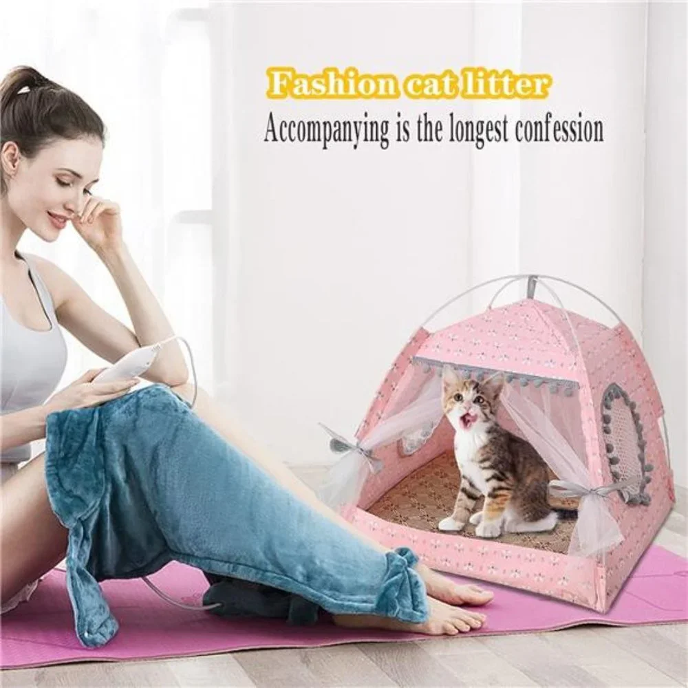 Cat Princess Indoor Tent House Pet Dog Cute Floral Cave Nest Bed Portable
